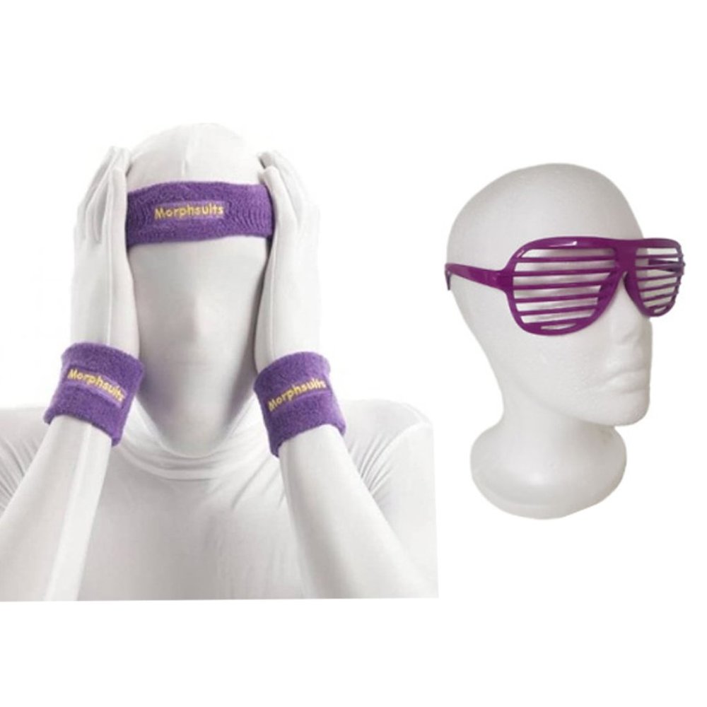NWT Morphsuits Adult PURPLE Sweatband Costume Set with Sunglasses